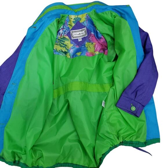 Vintage 80s 90s JGallery Colorblock Windbreaker Parka Trench Purple Green Blue L - Picture 10 of 12